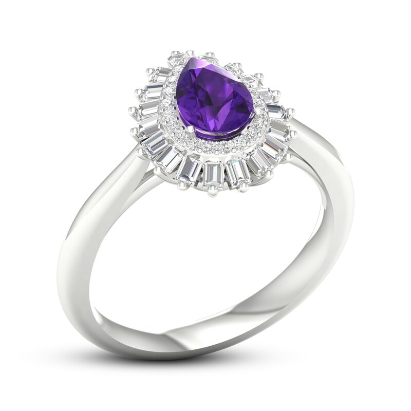 Amethyst & White Lab-Created Sapphire Ring Sterling Silver