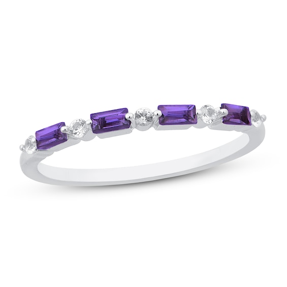 Amethyst & White Lab-Created Sapphire Ring Sterling Silver