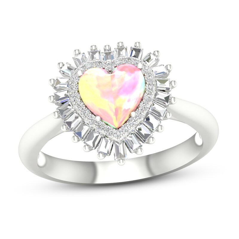 Pink Lab-Created Opal & White Lab-Created Sapphire Ring Sterling Silver