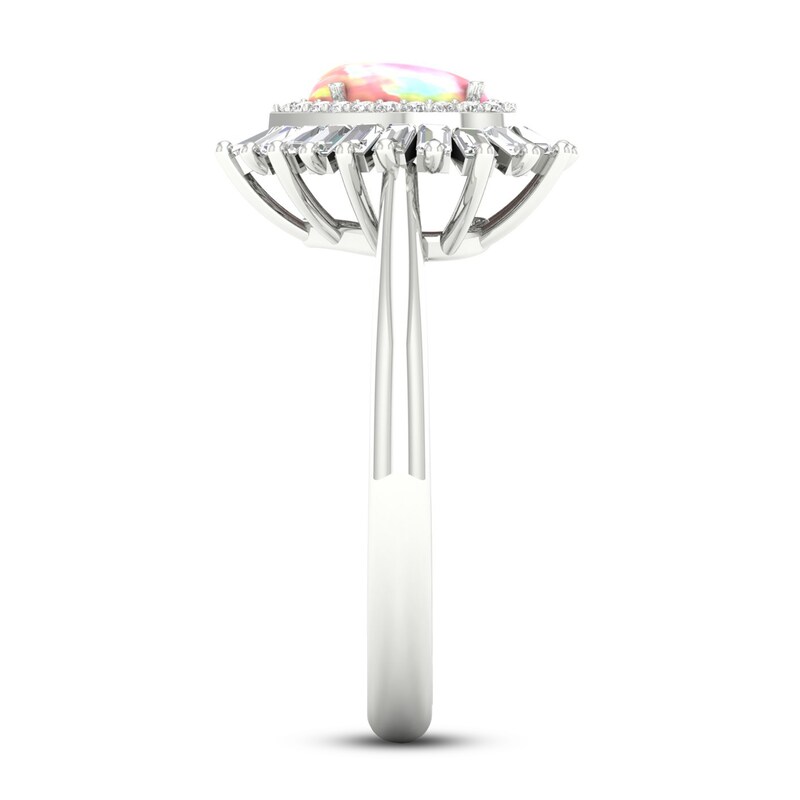 Pink Lab-Created Opal & White Lab-Created Sapphire Ring Sterling Silver