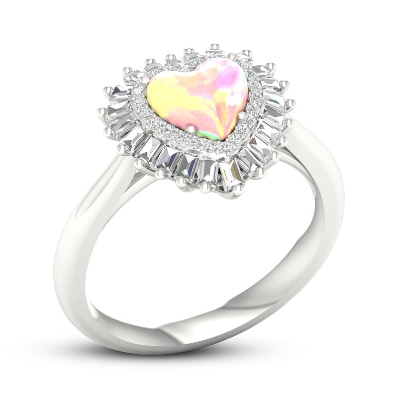 Pink Lab-Created Opal & White Lab-Created Sapphire Ring Sterling Silver