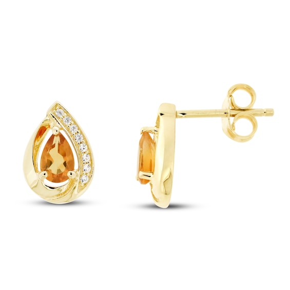 Citrine & White Lab-Created Sapphire Earrings Sterling Silver/14K Yellow Gold Plating