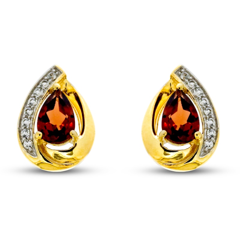 Garnet & White Lab-Created Sapphire Earrings Sterling Silver/14K Yellow Gold Plating
