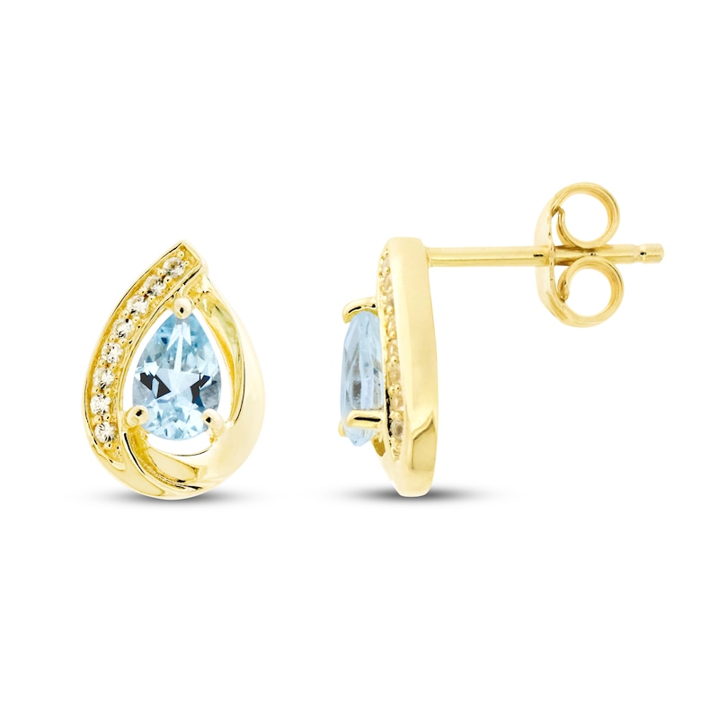 Aquamarine & White Lab-Created Sapphire Earrings Sterling Silver/14K Yellow Gold Plating