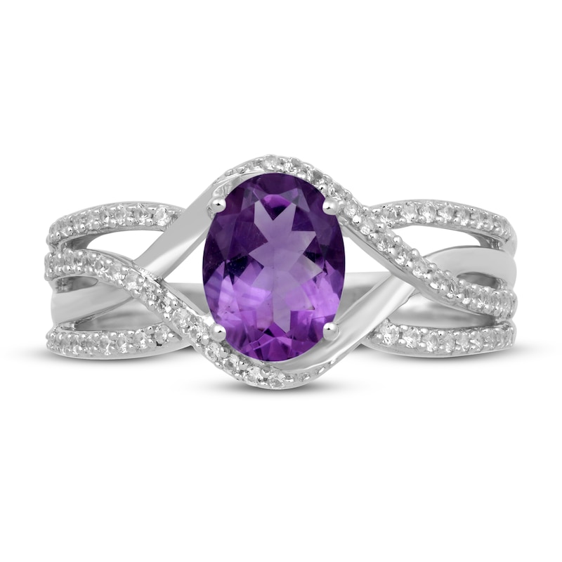 Main Image 2 of Amethyst & White Lab-Created Sapphire Ring Sterling Silver