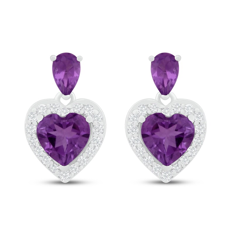 Amethyst & White Lab-Created Sapphire Heart Earrings Sterling Silver