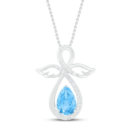 Blue Topaz & White Lab-Created Sapphire Angel Necklace Sterling Silver 18"