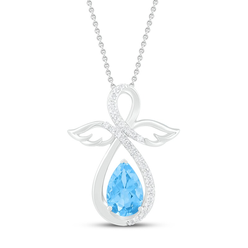 Main Image 1 of Blue Topaz & White Lab-Created Sapphire Angel Necklace Sterling Silver 18"