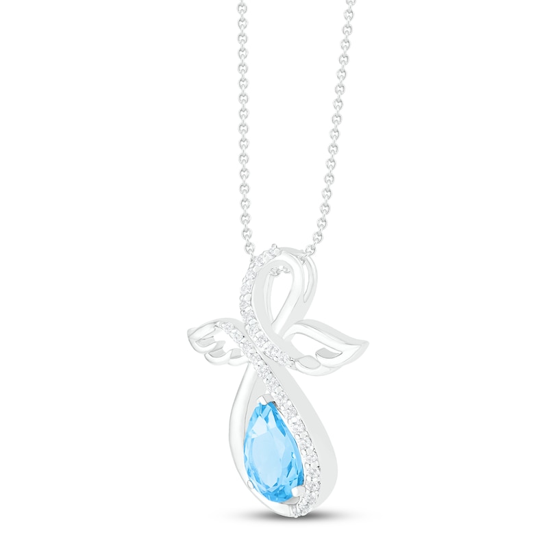 Main Image 2 of Blue Topaz & White Lab-Created Sapphire Angel Necklace Sterling Silver 18"