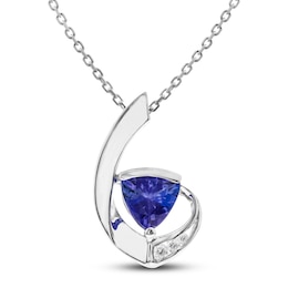 Tanzanite & Diamond Necklace Sterling Silver 18"