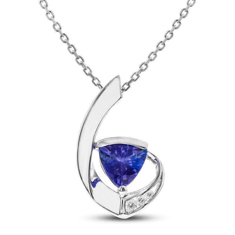Main Image 1 of Tanzanite & Diamond Necklace Sterling Silver 18"