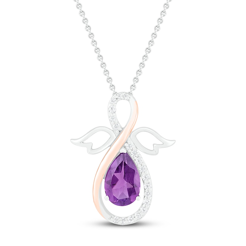 Main Image 1 of Amethyst & White Lab-Created Sapphire Angel Necklace Sterling Silver/10K Rose Gold 18"