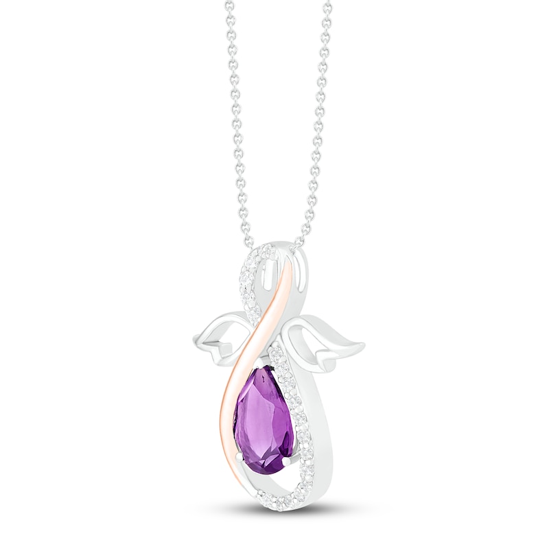 Main Image 2 of Amethyst & White Lab-Created Sapphire Angel Necklace Sterling Silver/10K Rose Gold 18"