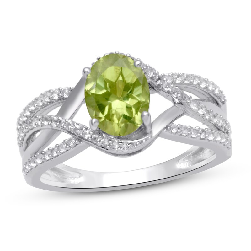 Peridot & White Lab-Created Sapphire Ring Sterling Silver