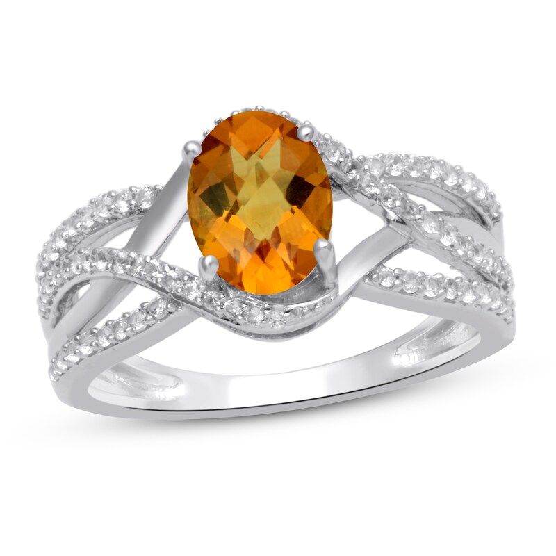 Citrine & White Lab-Created Sapphire Ring Sterling Silver