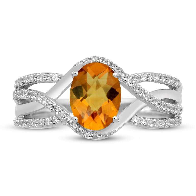 Citrine & White Lab-Created Sapphire Ring Sterling Silver