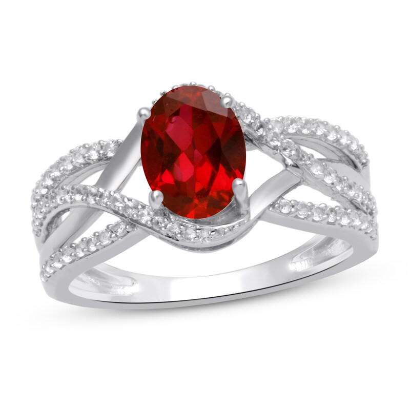 Garnet & White Lab-Created Sapphire Ring Sterling Silver