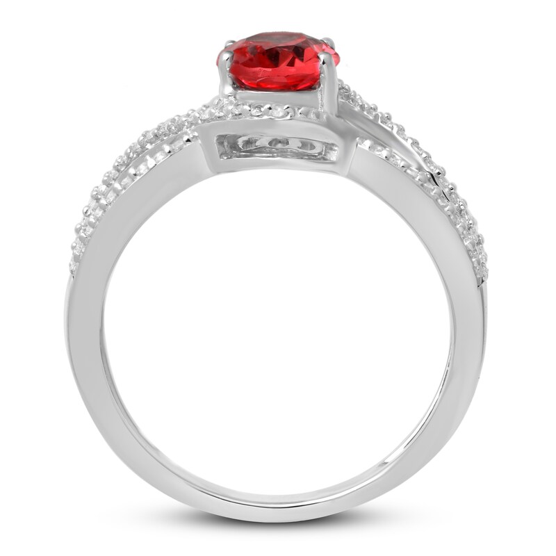 Garnet & White Lab-Created Sapphire Ring Sterling Silver