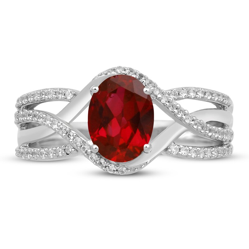 Garnet & White Lab-Created Sapphire Ring Sterling Silver