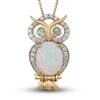 Thumbnail Image 1 of Lab-Created Opal/White Lab-Created Sapphire/Swiss Blue Topaz Owl Necklace Sterling Silver/18K Gold Plated 18"