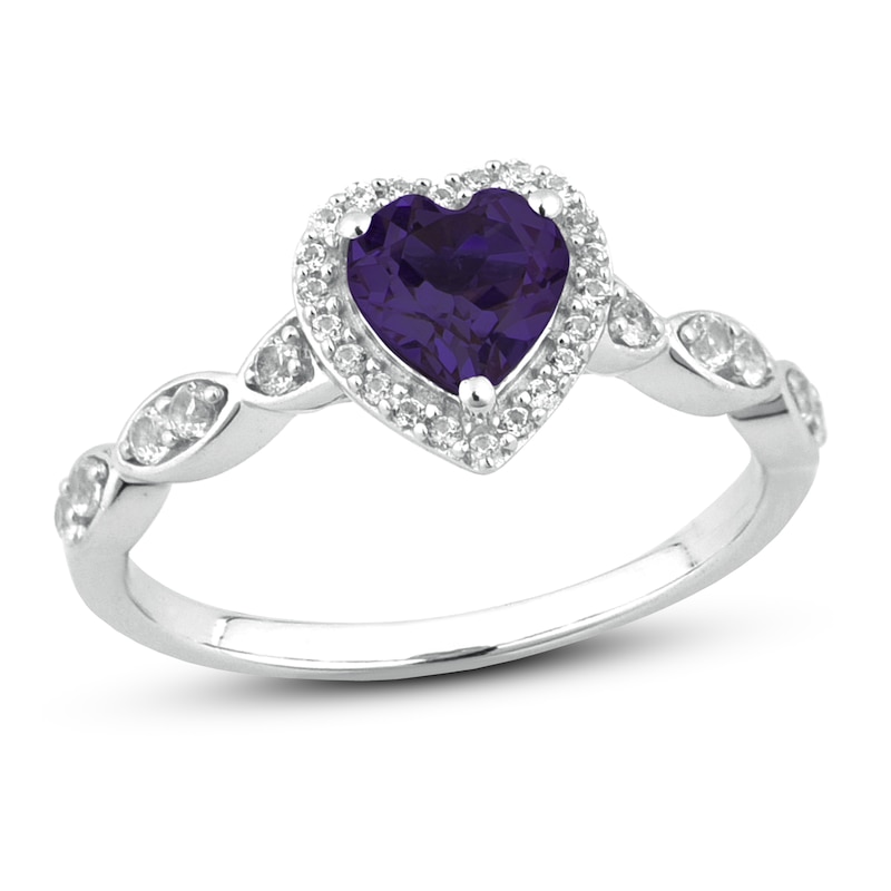 Amethyst & White Lab-Created Sapphire Heart Ring Sterling Silver