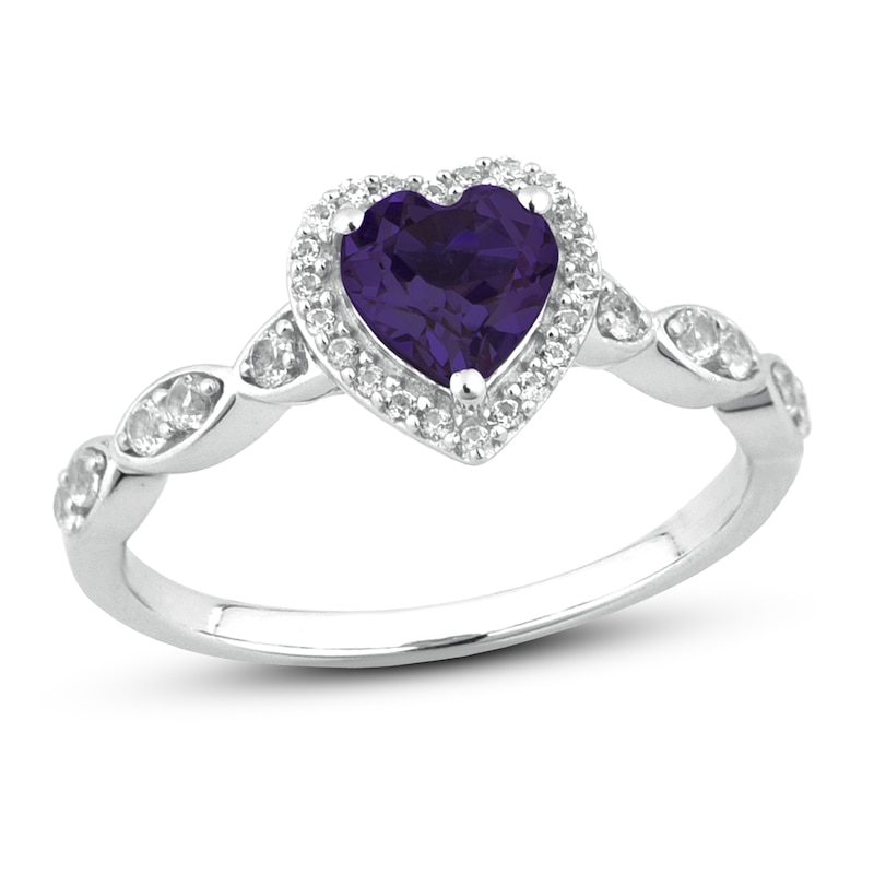 Main Image 1 of Amethyst & White Lab-Created Sapphire Heart Ring Sterling Silver