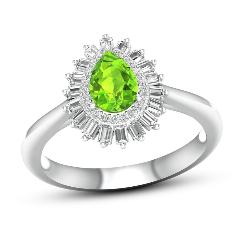 Peridot & White Lab-Created Sapphire Ring Sterling Silver