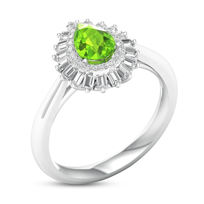 Peridot & White Lab-Created Sapphire Ring Sterling Silver
