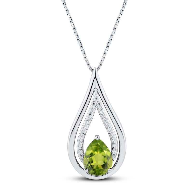 Peridot & White Lab-Created Sapphire Necklace Sterling Silver 18"