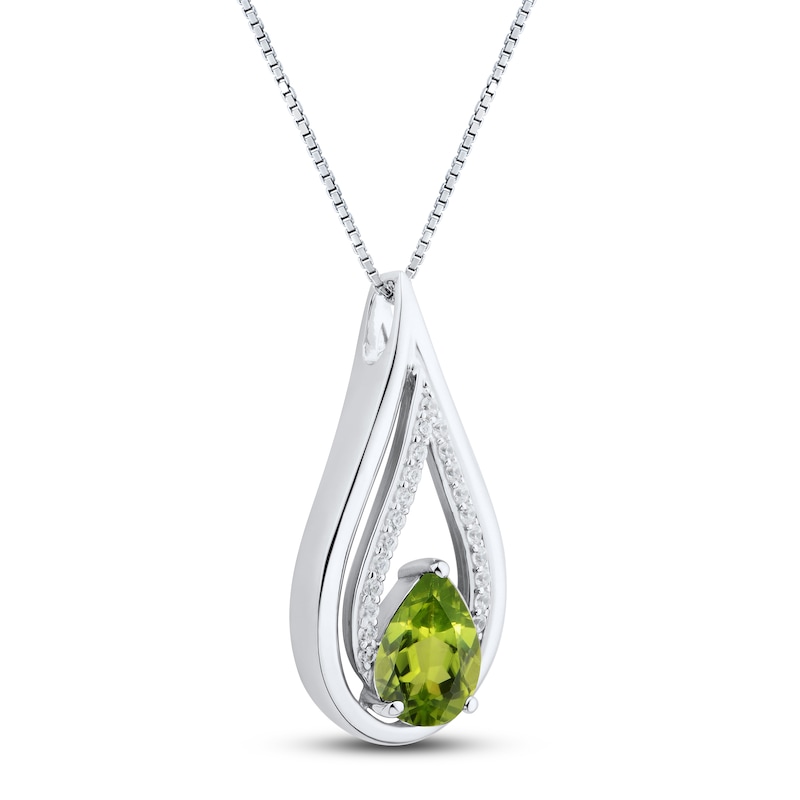 Peridot & White Lab-Created Sapphire Necklace Sterling Silver 18"