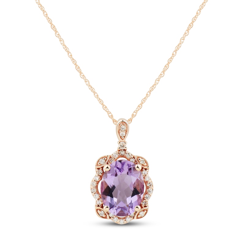 Main Image 1 of Amethyst Necklace 1/10 ct tw Diamonds 10K Rose Gold 18"