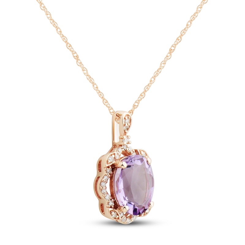 Main Image 2 of Amethyst Necklace 1/10 ct tw Diamonds 10K Rose Gold 18"