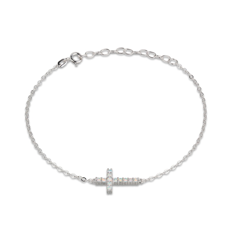Lab-Created Opal Cross Bracelet Sterling Silver 7-8.5"