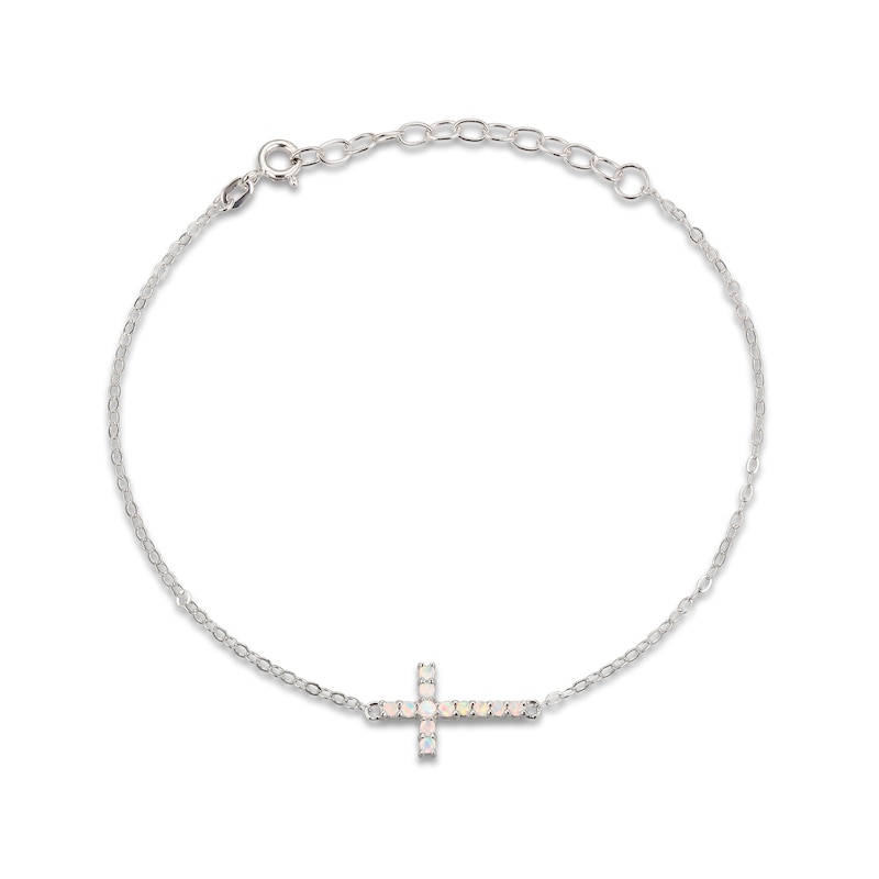 Lab-Created Opal Cross Bracelet Sterling Silver 7-8.5"