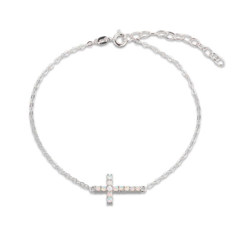 Lab-Created Opal Cross Bracelet Sterling Silver 7-8.5"