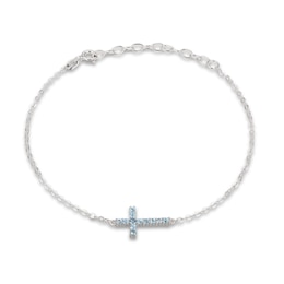 Swiss Blue Topaz Cross Bracelet Sterling Silver 7-8.5&quot;