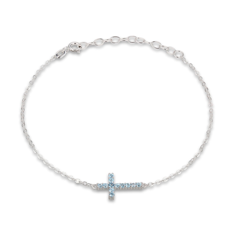 Main Image 1 of Swiss Blue Topaz Cross Bracelet Sterling Silver 7-8.5"