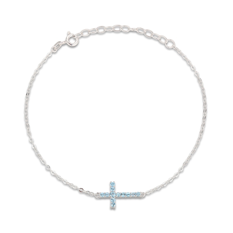 Main Image 2 of Swiss Blue Topaz Cross Bracelet Sterling Silver 7-8.5"