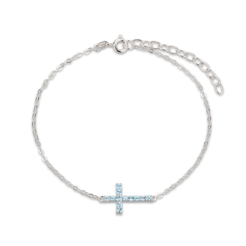 Main Image 4 of Swiss Blue Topaz Cross Bracelet Sterling Silver 7-8.5"
