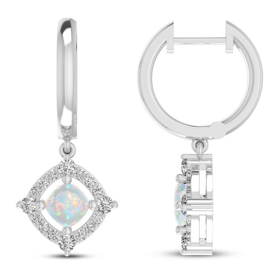 Lab-Created Opal & White Lab-Created Sapphire Earrings Sterling Silver