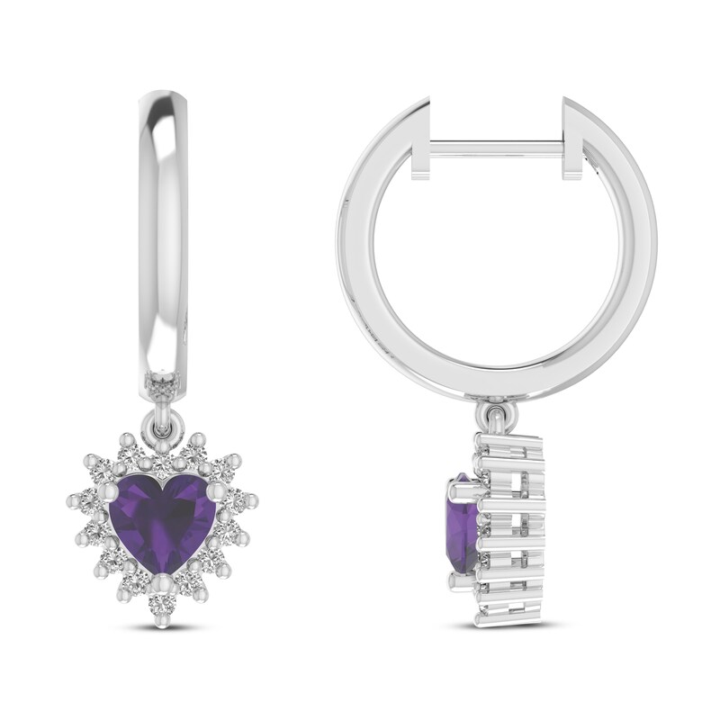 Amethyst & White Lab-Created Sapphire Heart Huggie-Dangle Earrings Sterling Silver
