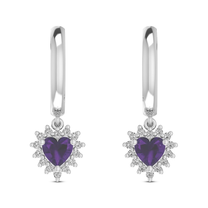 Amethyst & White Lab-Created Sapphire Heart Huggie-Dangle Earrings Sterling Silver