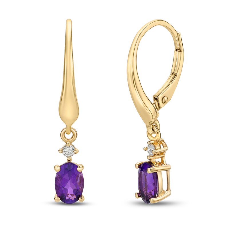 Amethyst & Diamond Drop Earrings 1/20 ct tw Oval/Round-Cut 10K Yellow Gold