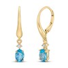 Thumbnail Image 1 of Swiss Blue Topaz & Diamond Drop Earrings 1/20 ct tw Oval/Round-Cut 10K Yellow Gold