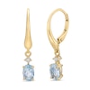 Thumbnail Image 1 of Aquamarine & Diamond Drop Earrings 1/20 ct tw Oval/Round-Cut 10K Yellow Gold