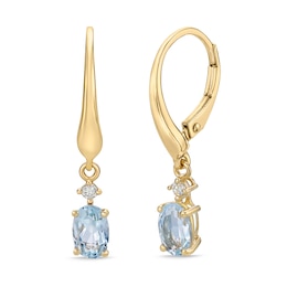 Aquamarine & Diamond Drop Earrings 1/20 ct tw Oval/Round-Cut 10K Yellow Gold
