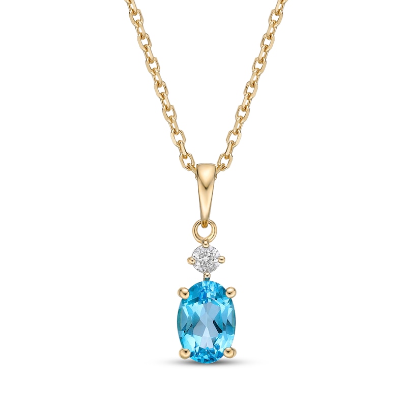 Main Image 1 of Swiss Blue Topaz & Diamond Necklace 1/20 ct tw Oval/Round-Cut 10K Yellow Gold 18"