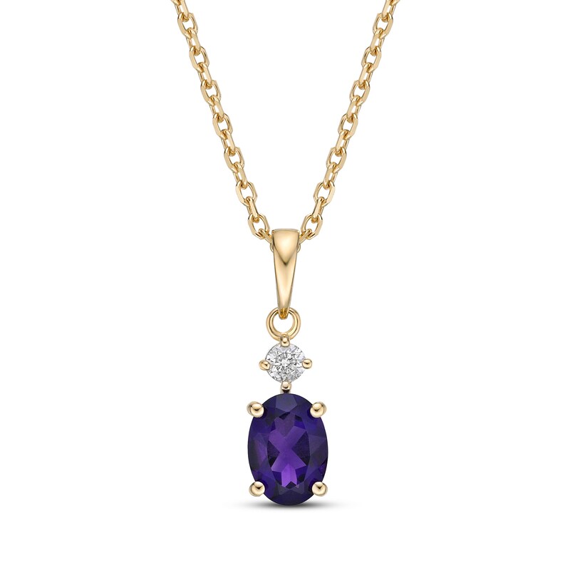 Main Image 1 of Amethyst & Diamond Necklace 1/20 ct tw Oval/Round-Cut 10K Yellow Gold 18"