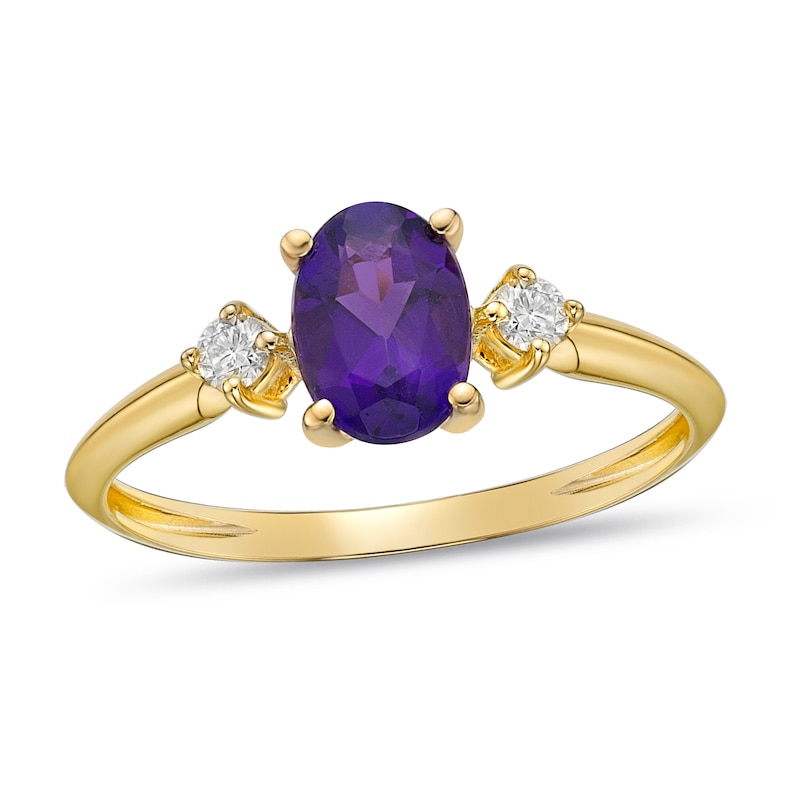Main Image 1 of Amethyst & Diamond Ring 1/10 ct tw Oval/Round-Cut 10K Yellow Gold