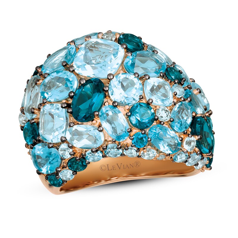 Le Vian Blue Topaz Ring 1/8 ct tw Diamonds 14K Strawberry Gold